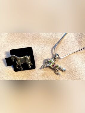 Horses sparkle horse pendent necklace + Silver‎ Horse pin